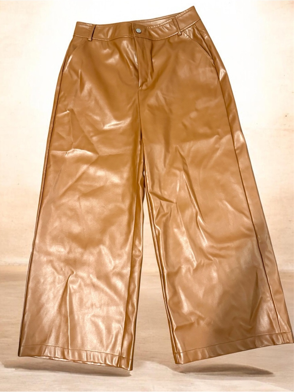 JODIFL Women's Faux Leather Wide-Leg Pants - Cognac size L